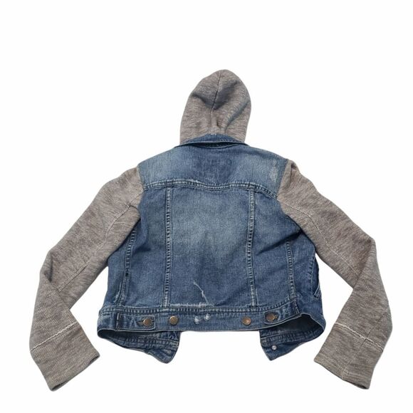 Black Rivet Jean Jacket Size XS Detachable Hood - Picture 2 of 5